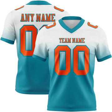 Custom White Orange-Teal Mesh Authentic Fade Fashion Football Jersey