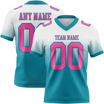 Custom White Pink-Teal Mesh Authentic Fade Fashion Football Jersey