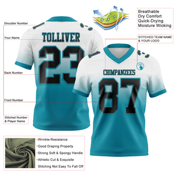 Custom White Black-Teal Mesh Authentic Fade Fashion Football Jersey