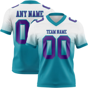 Custom White Purple-Teal Mesh Authentic Fade Fashion Football Jersey