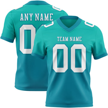 Custom Aqua White-Teal Mesh Authentic Fade Fashion Football Jersey