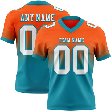 Custom Orange White-Teal Mesh Authentic Fade Fashion Football Jersey