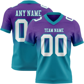 Custom Purple White-Teal Mesh Authentic Fade Fashion Football Jersey
