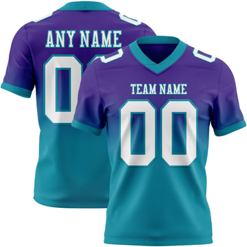 Custom Purple White-Teal Authentic Fade Fashion Football Jersey