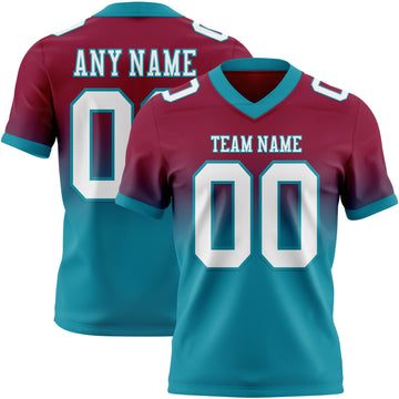 Custom Maroon White-Teal Mesh Authentic Fade Fashion Football Jersey