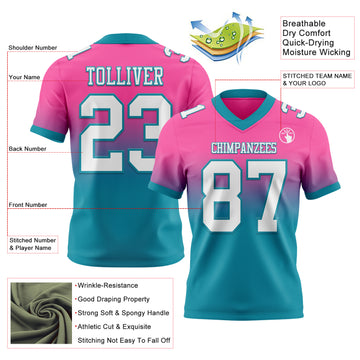Custom Pink White-Teal Mesh Authentic Fade Fashion Football Jersey