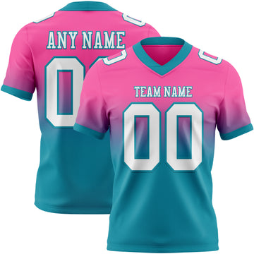 Custom Pink White-Teal Mesh Authentic Fade Fashion Football Jersey