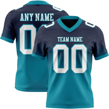 Custom Navy White-Teal Mesh Authentic Fade Fashion Football Jersey