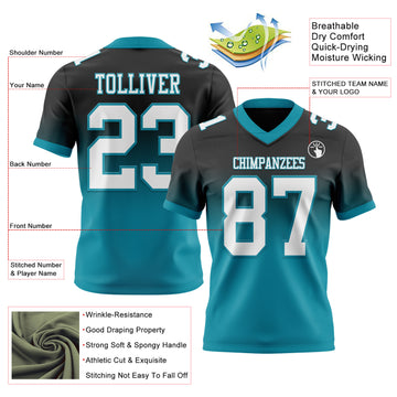 Custom Black White-Teal Mesh Authentic Fade Fashion Football Jersey