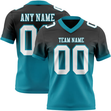 Custom Black White-Teal Mesh Authentic Fade Fashion Football Jersey