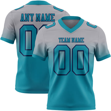Custom Gray Teal-Navy Mesh Authentic Fade Fashion Football Jersey