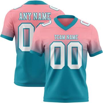 Custom Medium Pink White-Teal Mesh Authentic Fade Fashion Football Jersey