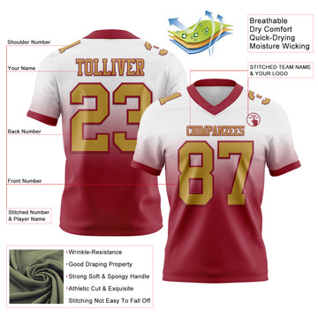 Custom White Old Gold-Cardinal Mesh Authentic Fade Fashion Football Jersey