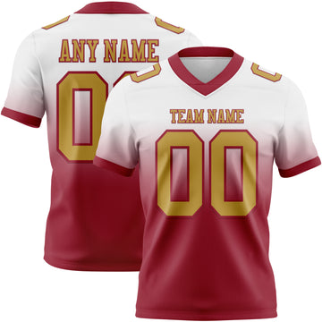 Custom White Old Gold-Cardinal Mesh Authentic Fade Fashion Football Jersey