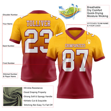 Custom Gold White-Cardinal Mesh Authentic Fade Fashion Football Jersey