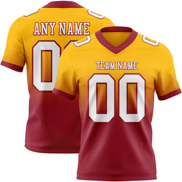 Custom Gold White-Cardinal Mesh Authentic Fade Fashion Football Jersey