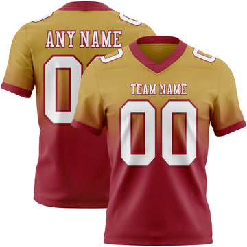 Custom Old Gold White-Cardinal Mesh Authentic Fade Fashion Football Jersey