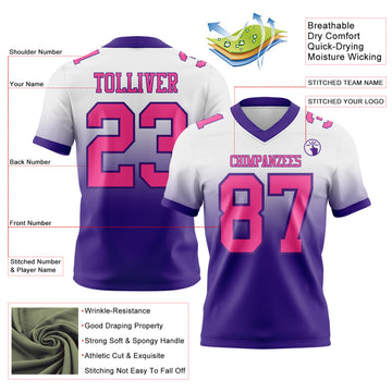 Custom White Pink-Purple Authentic Fade Fashion Football Jersey