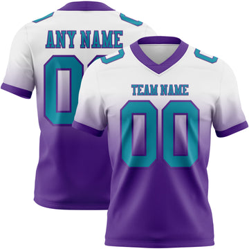 Custom White Teal-Purple Mesh Authentic Fade Fashion Football Jersey