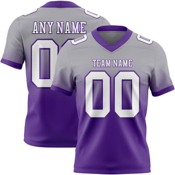 Custom Gray White-Purple Mesh Authentic Fade Fashion Football Jersey