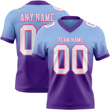 Custom Light Blue White Purple-Pink Mesh Authentic Fade Fashion Football Jersey