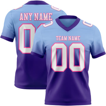 Custom Light Blue White Purple-Pink Authentic Fade Fashion Football Jersey