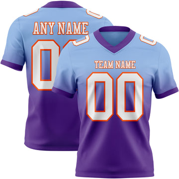 Custom Light Blue White Purple-Orange Mesh Authentic Fade Fashion Football Jersey