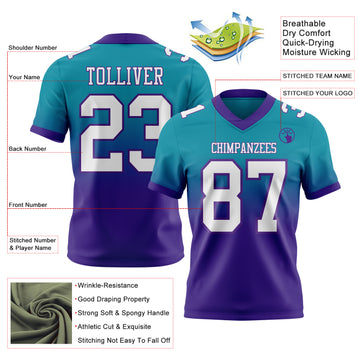 Custom Teal White-Purple Authentic Fade Fashion Football Jersey