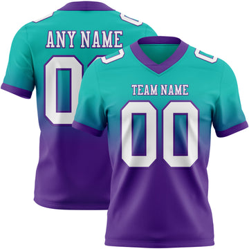 Custom Aqua White-Purple Mesh Authentic Fade Fashion Football Jersey