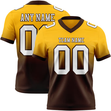 Custom Gold White-Brown Mesh Authentic Fade Fashion Football Jersey