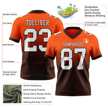 Custom Orange White-Brown Mesh Authentic Fade Fashion Football Jersey