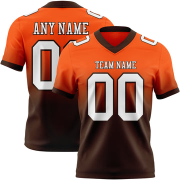 Custom Orange White-Brown Mesh Authentic Fade Fashion Football Jersey