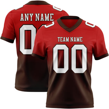 Custom Red White-Brown Mesh Authentic Fade Fashion Football Jersey