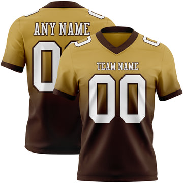 Custom Old Gold White-Brown Mesh Authentic Fade Fashion Football Jersey