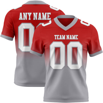 Custom Red White-Gray Mesh Authentic Fade Fashion Football Jersey