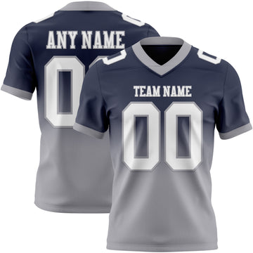 Custom Navy White-Gray Mesh Authentic Fade Fashion Football Jersey