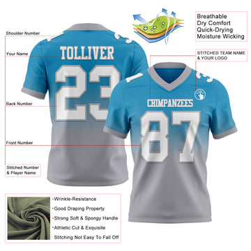 Custom Panther Blue White-Gray Mesh Authentic Fade Fashion Football Jersey