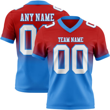 Custom Red White-Powder Blue Mesh Authentic Fade Fashion Football Jersey