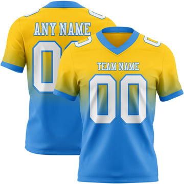 Custom Yellow White-Powder Blue Mesh Authentic Fade Fashion Football Jersey