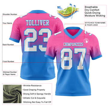 Custom Pink White-Powder Blue Mesh Authentic Fade Fashion Football Jersey