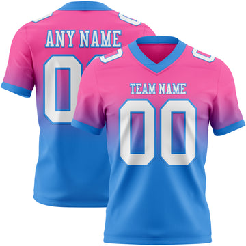 Custom Pink White-Powder Blue Mesh Authentic Fade Fashion Football Jersey