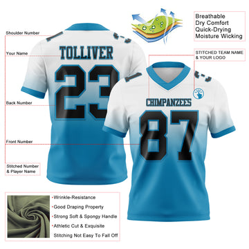 Custom White Black-Panther Blue Mesh Authentic Fade Fashion Football Jersey