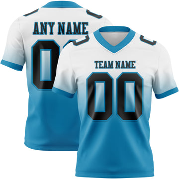 Custom White Black-Panther Blue Mesh Authentic Fade Fashion Football Jersey