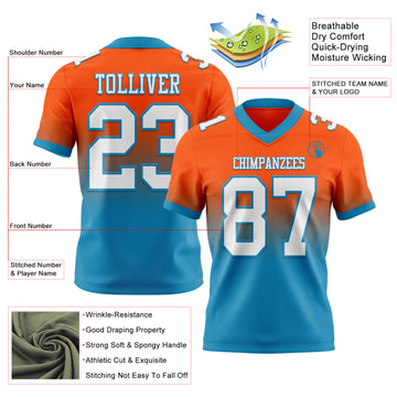 Custom Orange White-Panther Blue Mesh Authentic Fade Fashion Football Jersey