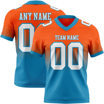 Custom Orange White-Panther Blue Mesh Authentic Fade Fashion Football Jersey