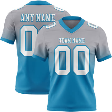 Custom Gray White-Panther Blue Mesh Authentic Fade Fashion Football Jersey