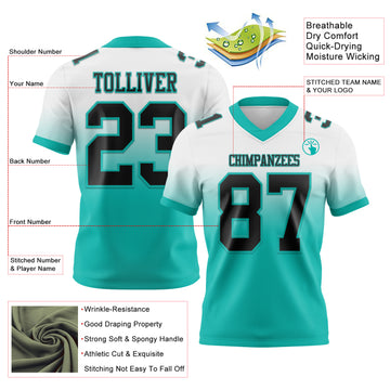 Custom White Black-Aqua Mesh Authentic Fade Fashion Football Jersey