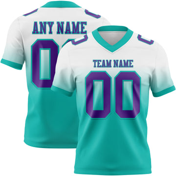 Custom White Purple-Aqua Mesh Authentic Fade Fashion Football Jersey
