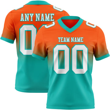 Custom Orange White-Aqua Mesh Authentic Fade Fashion Football Jersey