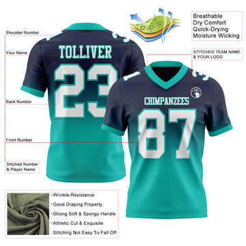 Custom Navy White-Aqua Mesh Authentic Fade Fashion Football Jersey